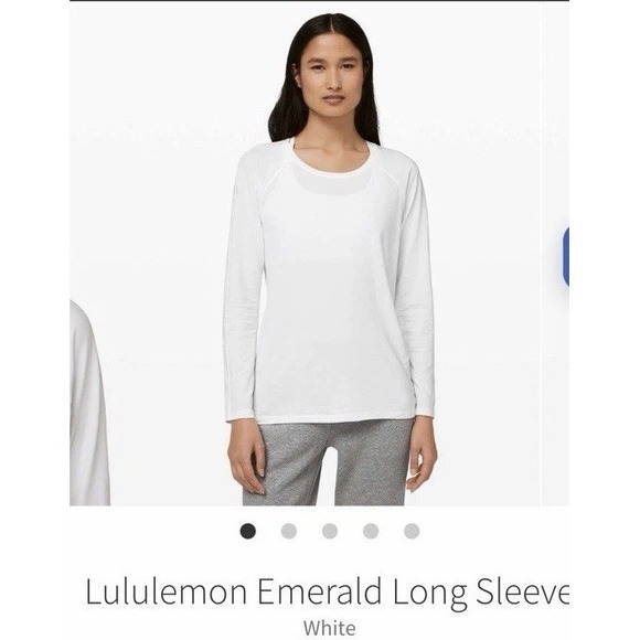 lululemon athletica Tops - 🍋EUC Lululemon Emerald Long Sleeve Shirt Womens White Scoop Neck Pima W3CJNS 14